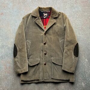Vintage 1950s Woolrich Men Corduroy Jacket Plaid Lined Elbow Patches Size 40